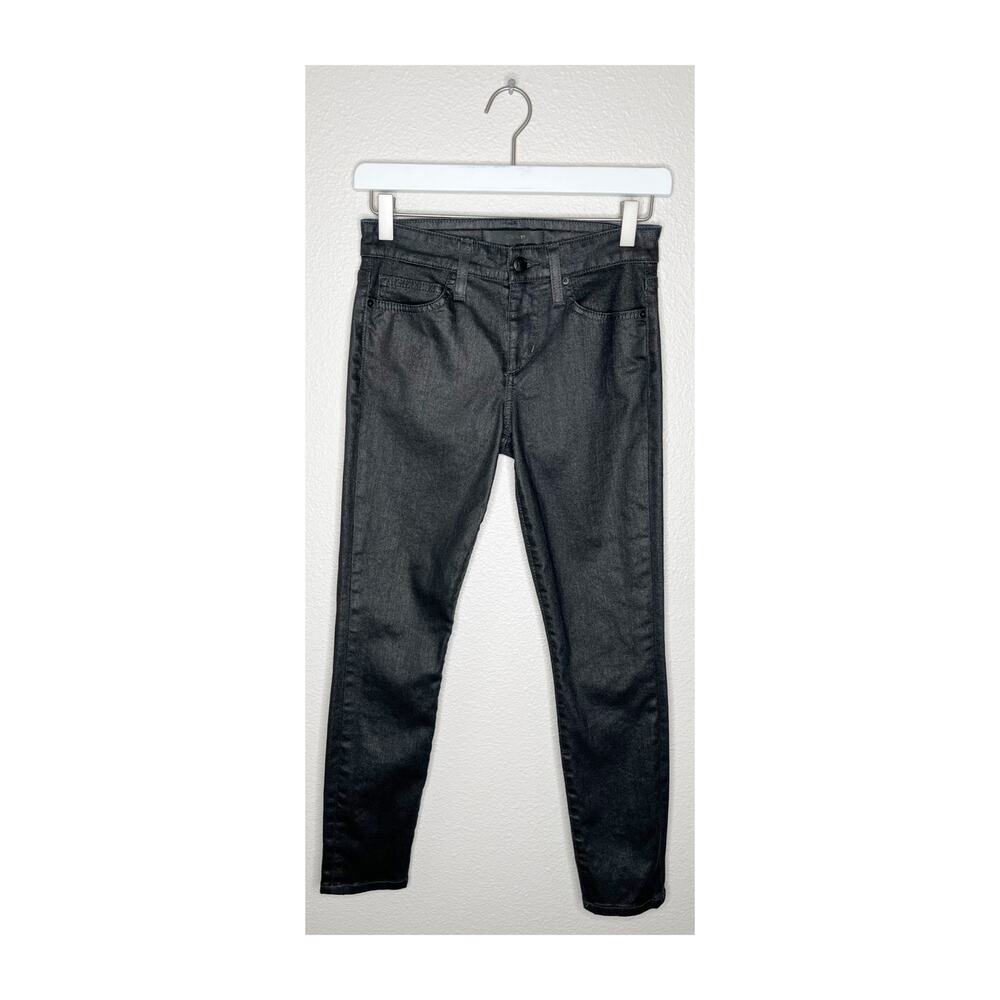 JOE'S JEANS Mid Rise Skinny Jeans Gunmetal Leather Coated Size 24